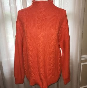 Roll neck, orange, cable sweater, Madewell, size M